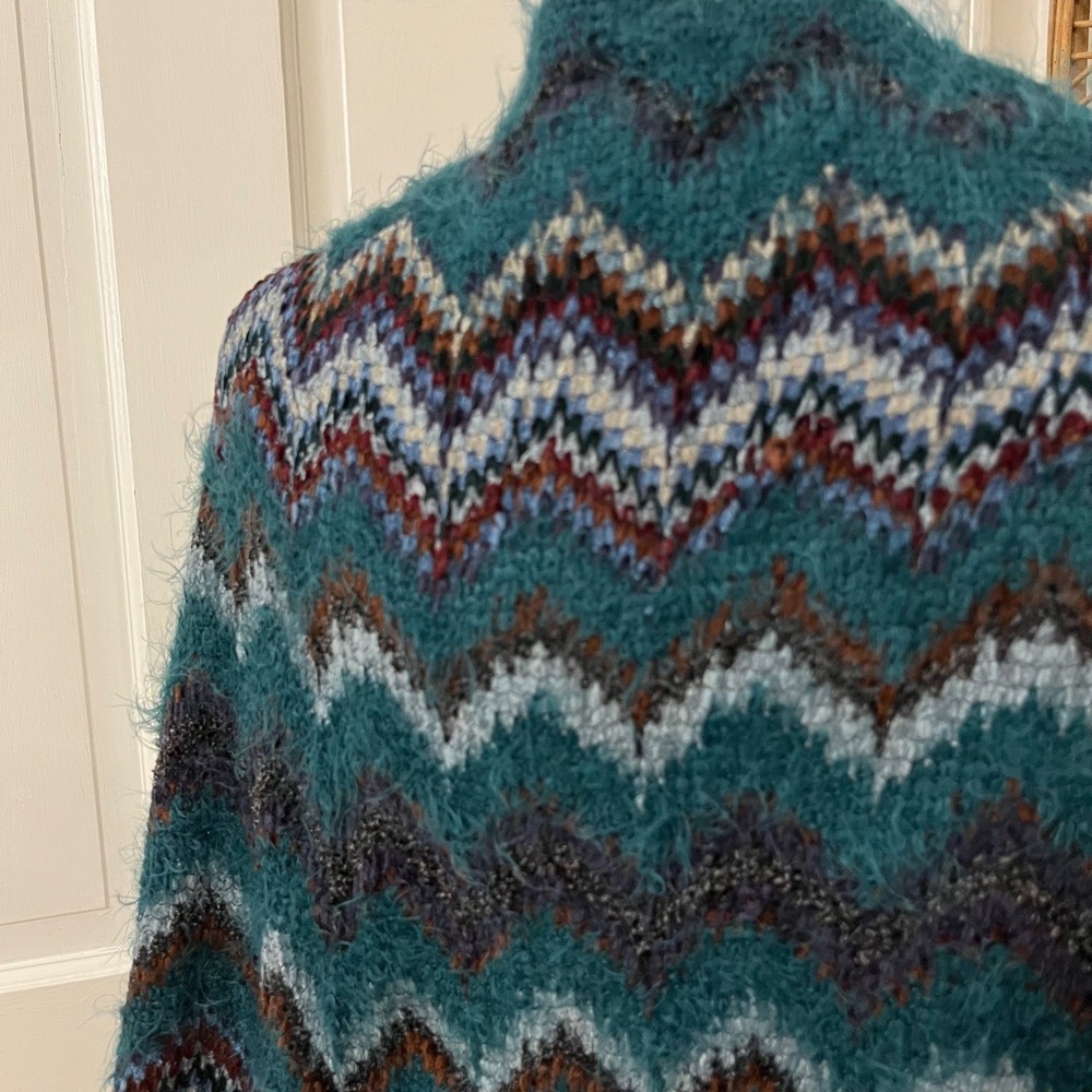 Missoni Sciarpe Teal Zigzag Pattern Long Fuzzy Sc… - image 2